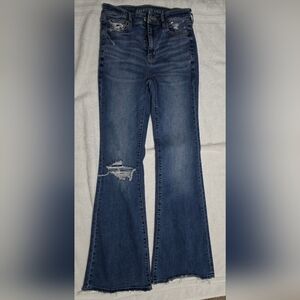 American Eagle Outfitters Blue Distressed Flare Jeans